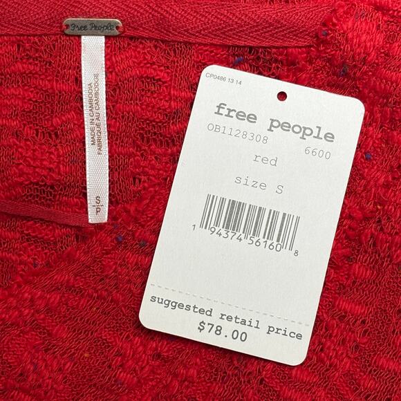 Free People BAJA BABE Pull Over Hacci Hoodie Surfer Sweater Top in Red S NWOT - Picture 6 of 7